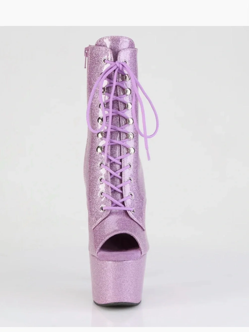 Pleaser Lace-Up Platform Boot Lilac Glitter Patent